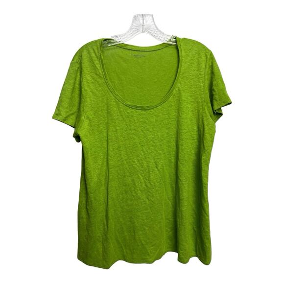 EILEEN FISHER 100% Linen Green Scoop Neck Short Sleeve T Shirt Top M - Picture 1 of 7